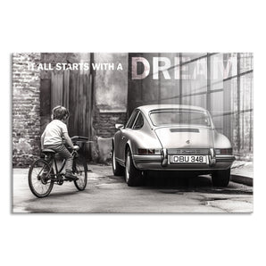 Glasbild - Child's dream vintage car (Monochrom)