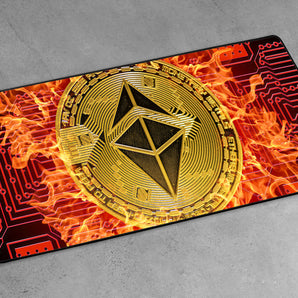 XXL Gaming-Mousepad - Bitcoin BTC mit Flammen