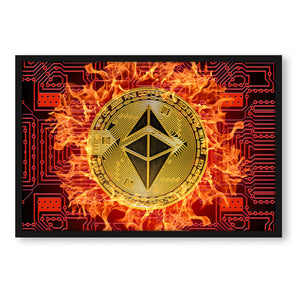 Poster im Rahmen - Bitcoin BTC mit Flammen